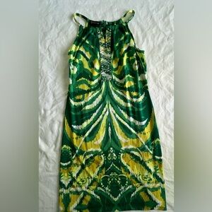 INC halter dress, green, yellow and white with sequins Size small